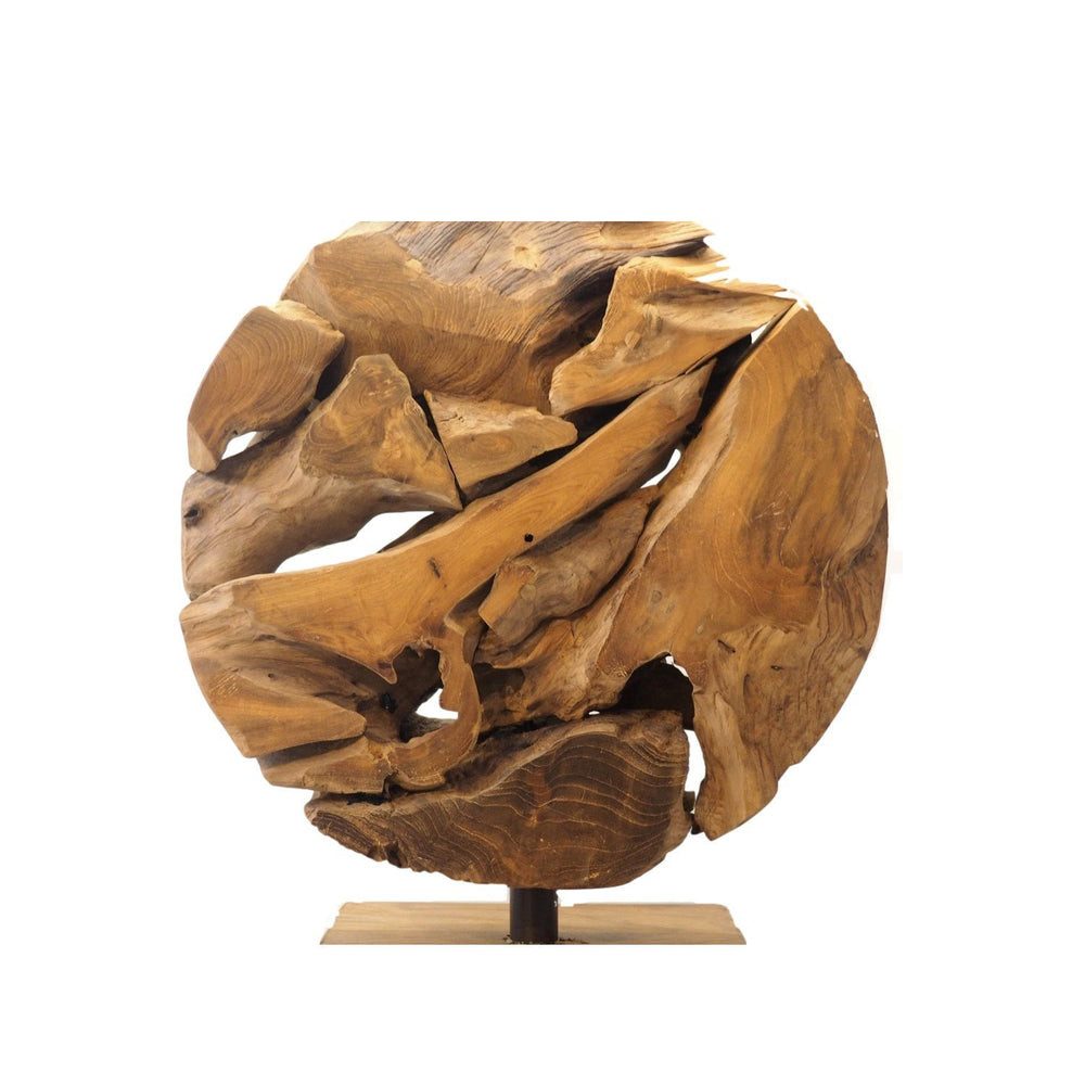 Möbel Bressmer Tisch-Tageslichtlampe GLOBE 75 cm – Wurzelholz-Tischlampe aus Teak mit weißem Leinenschirm, Nicht Inklusiv