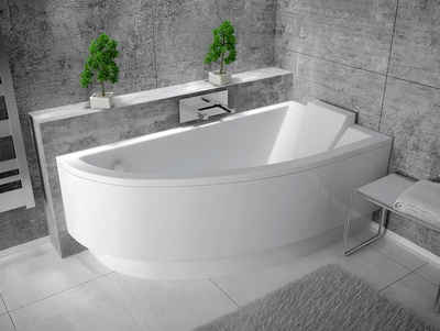 KOLMAN Badewanne Eckbadewanne Praktika 150x70, (Links/Rechts), Acrylschürze Styroporverkleidung, Ablauf VIEGA & Füße GRATIS