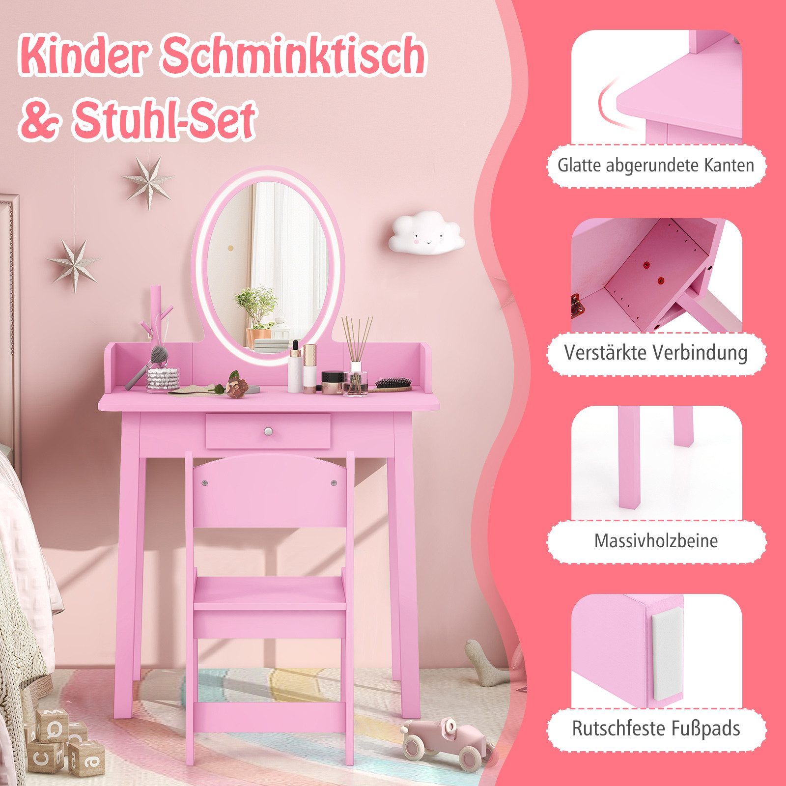 COSTWAY Schminktisch, Kinder Frisiertisch Set mit günstig online kaufen