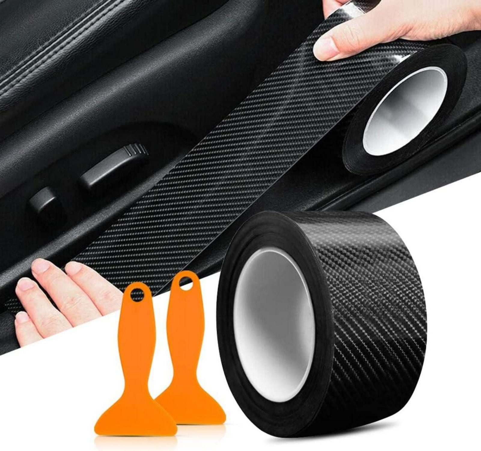 Kotflügelschoner Carbon Folie Kohlefaser Aufkleber 5cm*10m Schwarz Selbstklebend Auto