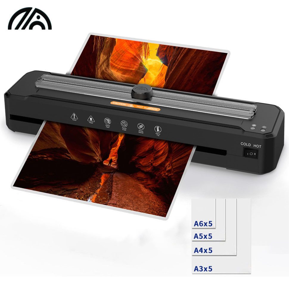 Coonoor Laminiergerät Laminierset, A3 A4 A5 A6 Laminiermaschine, 2 Rollersysteme, 355mm/min, Folienstärke 80–125 µm, mit Laminierfolien( Eckenrunder und Locher)