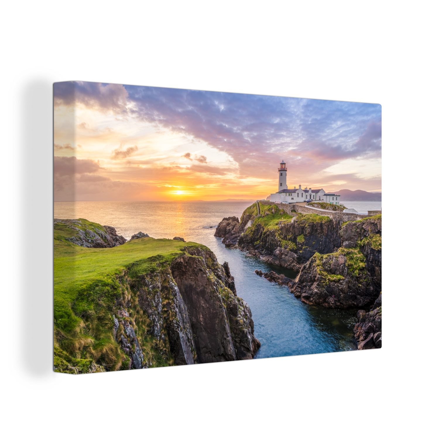 OneMillionCanvasses® Leinwandbild Leuchtturm auf der Klippe von Fanad Head in Donegal, Irland, Fotodruck (1 St), Leinwand Bilder Klein, Wand Dekoration Aesthetic 30x20 cm