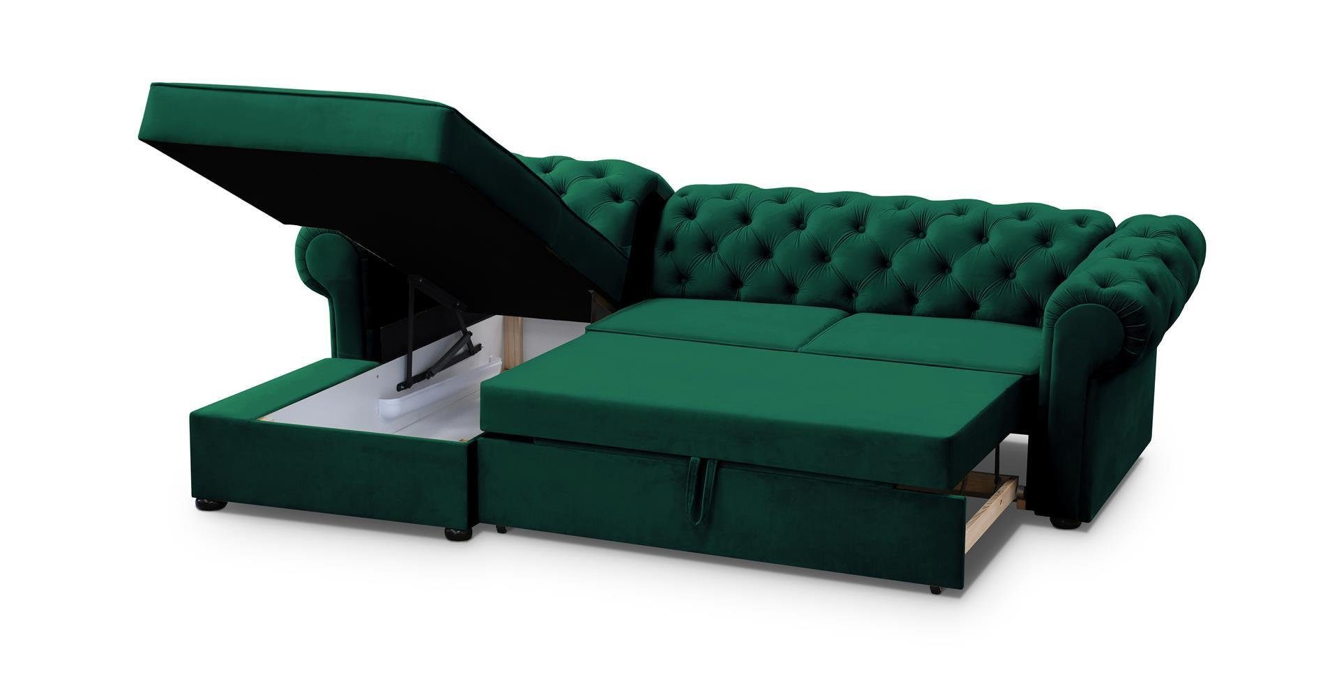 Sofa aus Velours, Polsterecke Chester, mit Anthrazit mit (paros Bettkasten Corner Relaxfunktion, stilvoll Beautysofa 06)
