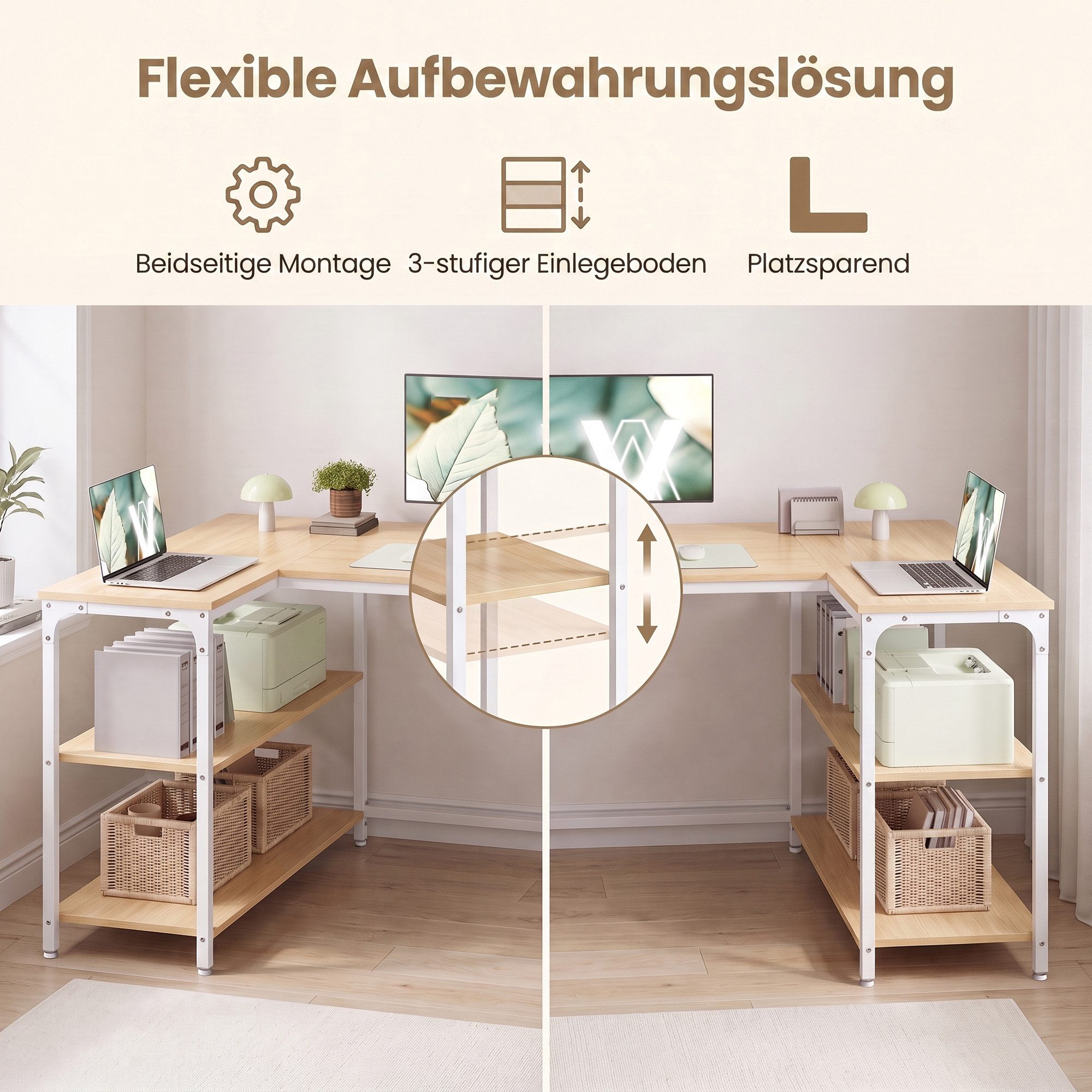 VASAGLE Schreibtisch Eckschreibtisch in L-Form, Computertisch mit Stauraum, 110 x 80 x 76 cm, Schreibtisch, L-Form Gamer Ecktisch, für Home Office – Bild 4 von 5