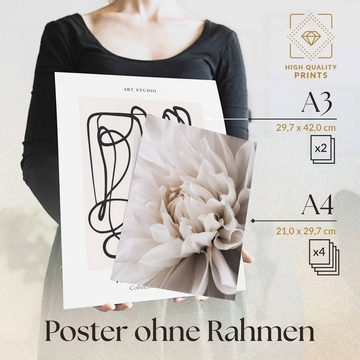 Heimlich Poster Set als Wohnzimmer Deko, Bilder DINA3 & DINA4, Art Beige Blumen, Blumen