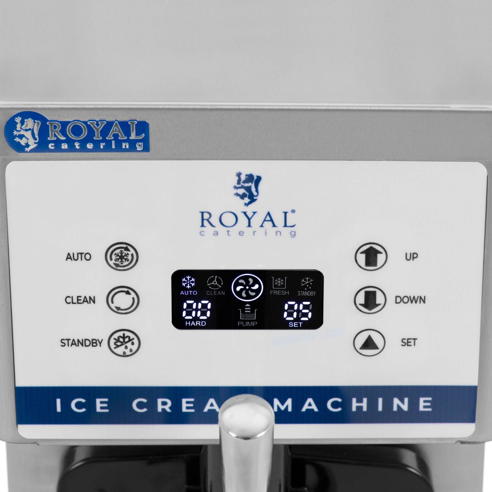Royal Catering Eismaschine 6,5 l/h Softeismaschine LED Edelstahl Frozen Joghurt Maschine Gastro, 800 W
