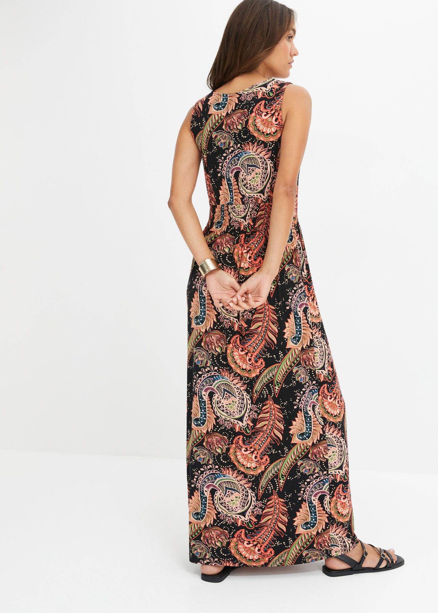 bonprix Maxikleid aus Viskose und Elasthan, ausgestellte Passform, ärmellos