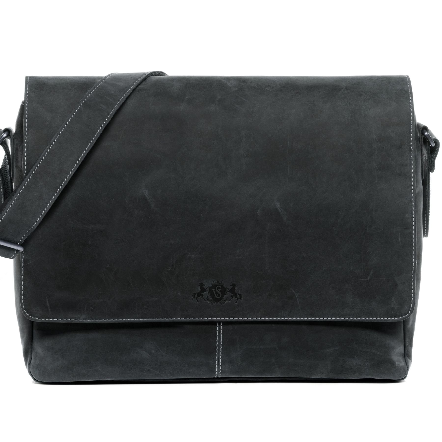 SID & VAIN Messenger Bag echt Leder Messenger 15 Zoll Laptop-Hülle schwarz, Laptoptasche 15 Zoll Echtleder, Businesstasche Damen Herren grau