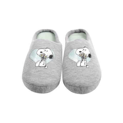 United Labels® The Peanuts Hausschuhe für Damen Snoopy - Herz Grau Hausschuh