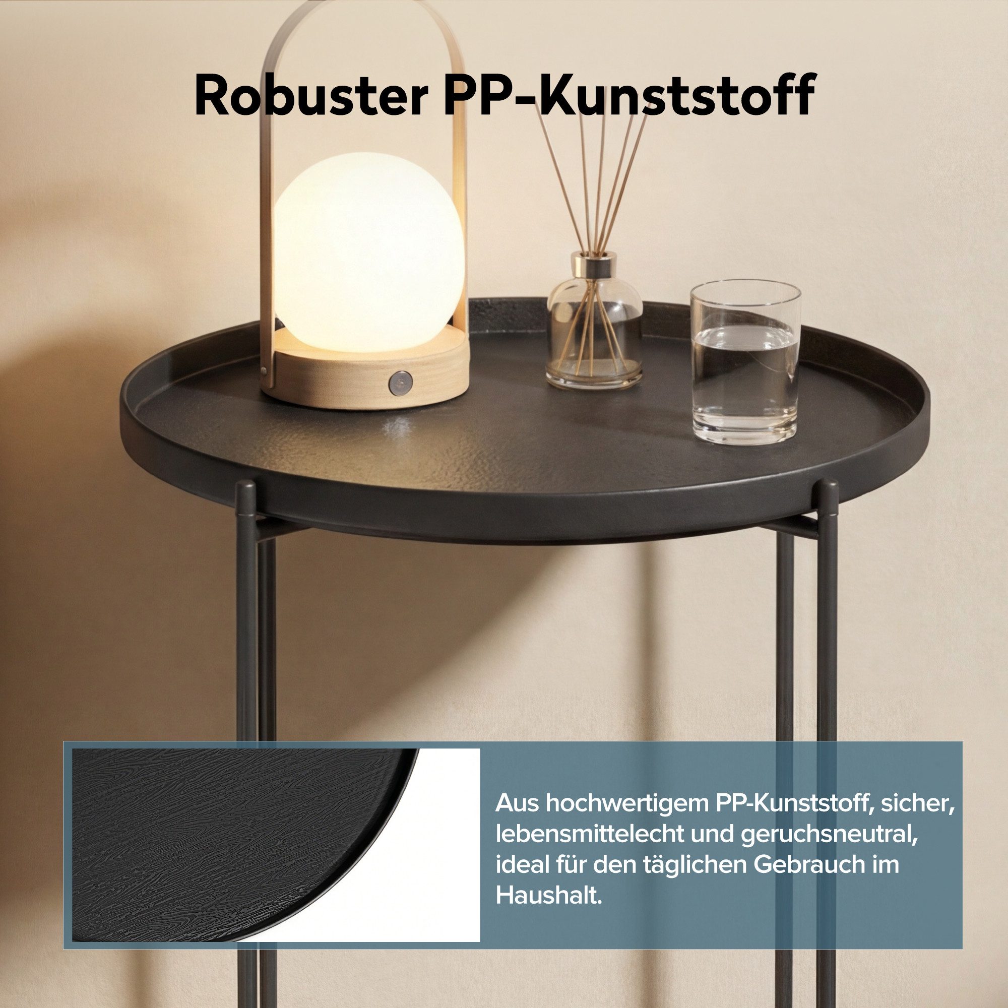 doporro Beistelltisch Couchtisch kleiner Tisch mit 1/2 geflochtenen Ablagen rund Reglo-08, Zwei Materialien zur Auswahl – Bild 2 von 5