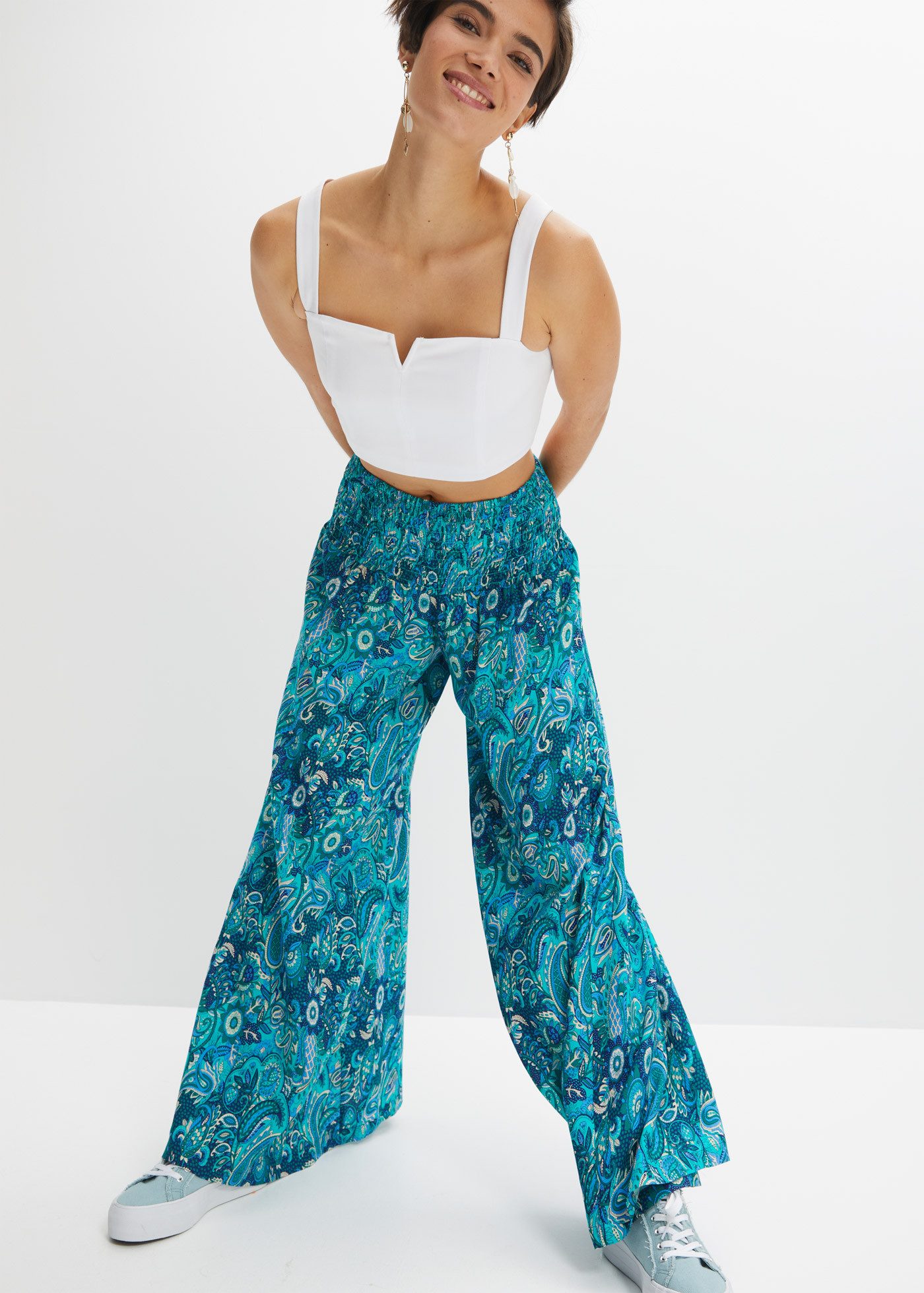 bonprix Palazzohose aus reiner Viskose, Loose Fit, sehr weites Bein, Paisley-Alloverprint
