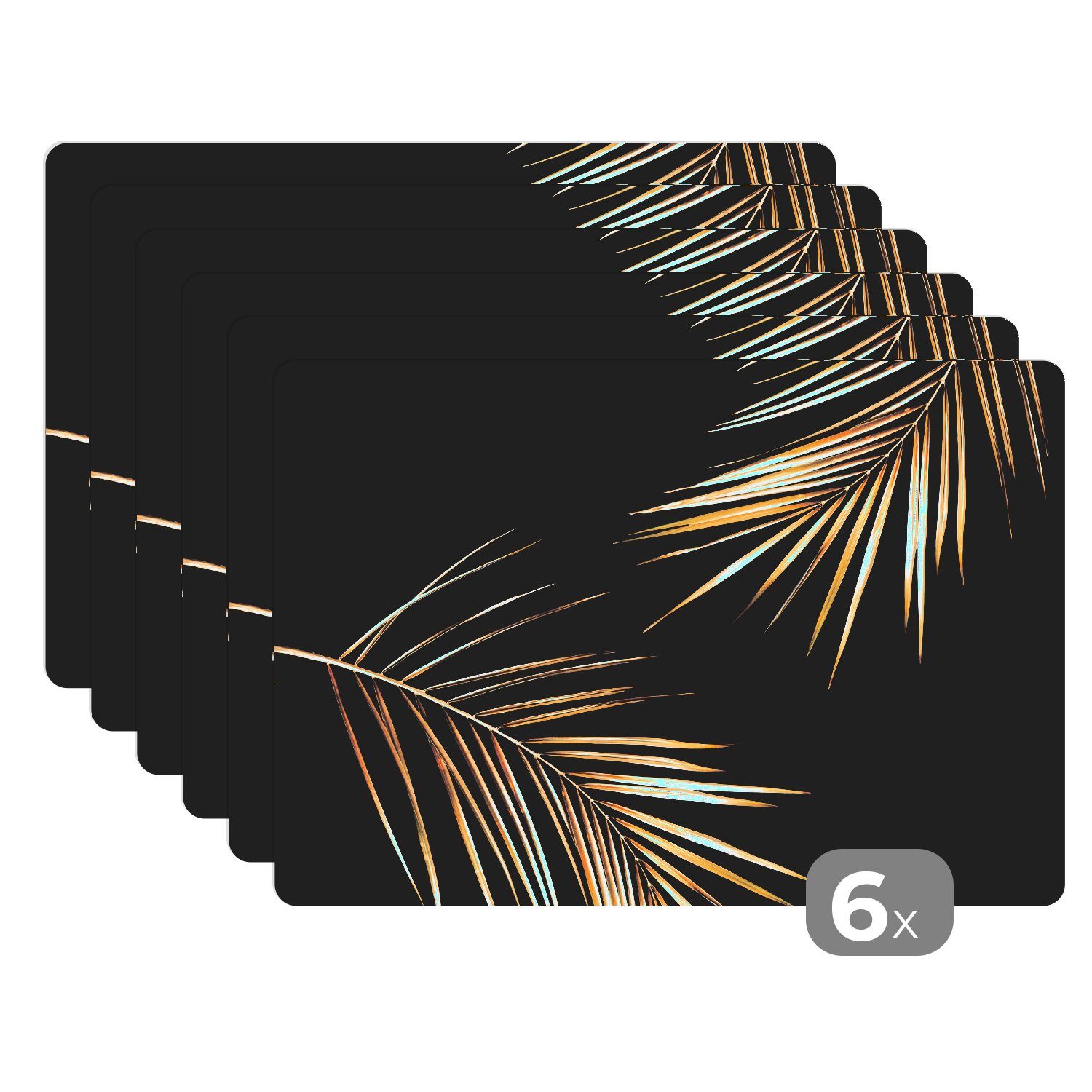 MuchoWow Platzset Blätter - Pflanzen - Gold - Schwarz - Luxus, (6-St), Plat günstig online kaufen