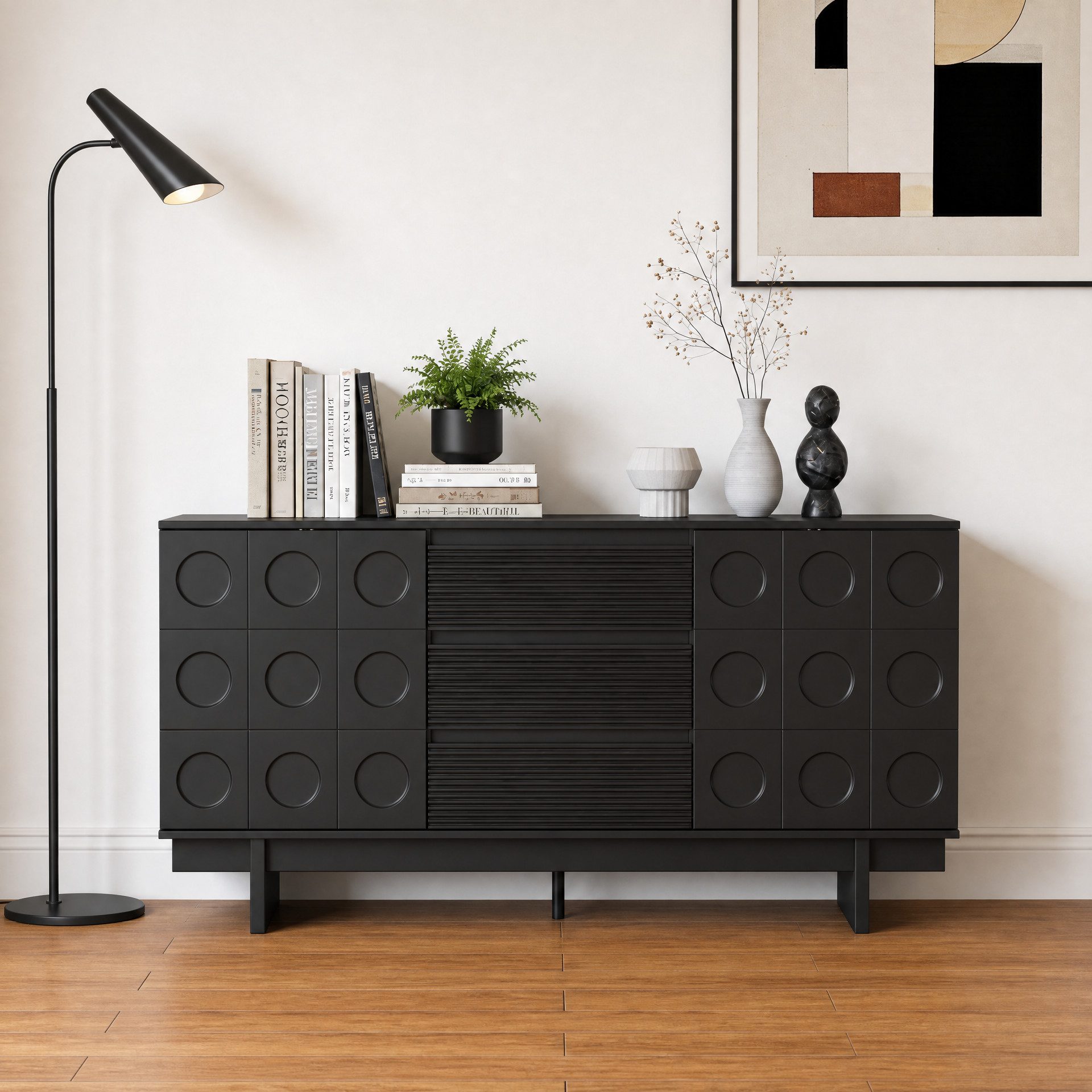 FUFU&GAGA Sideboard Modernes Sideboard, Kommode, schwarz matt, MDF, 160×40×80 cm