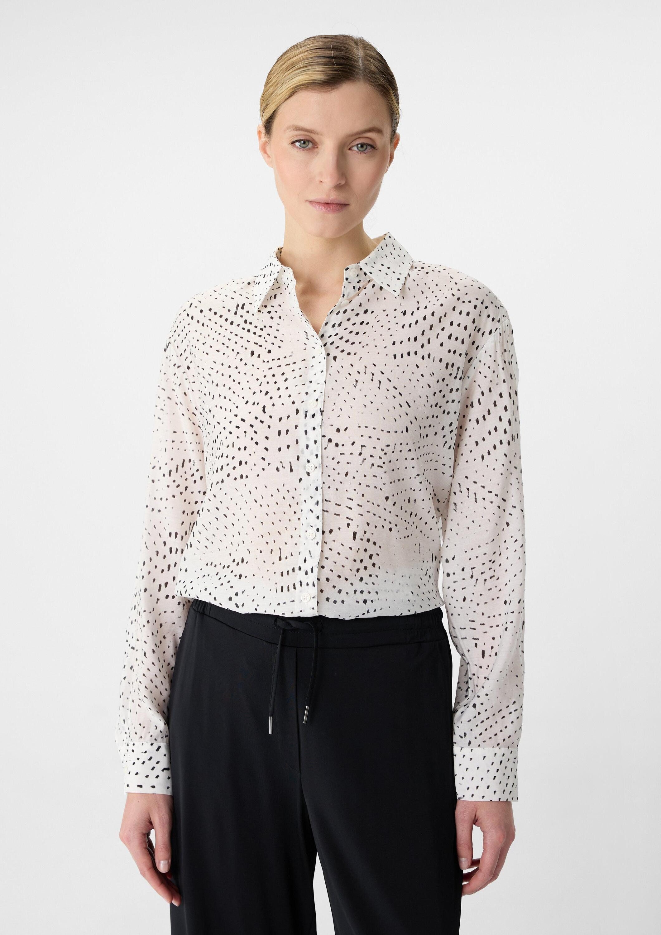 comma Langarmbluse Bluse Ramie-Bluse mit All-over-Print