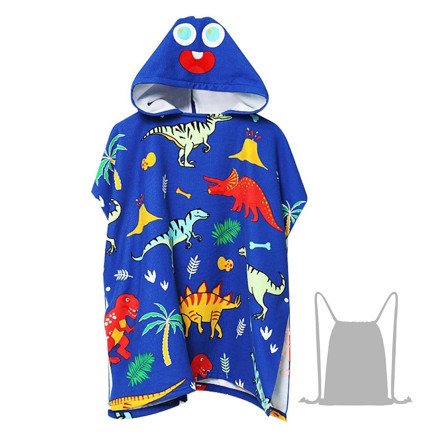 LuxusKollektion Kapuzenhandtuch Kinder Badeponcho mit Kapuze Dinosaurier 70x110cm, (1-St)