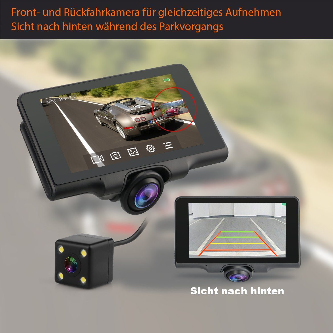 CARMATRIX »CM-1191« Dashcam (360° Panorama DVR DashCam 5" HD IPS  Touchscreen Display Auto Kamera Unfallsicherung) online kaufen | OTTO