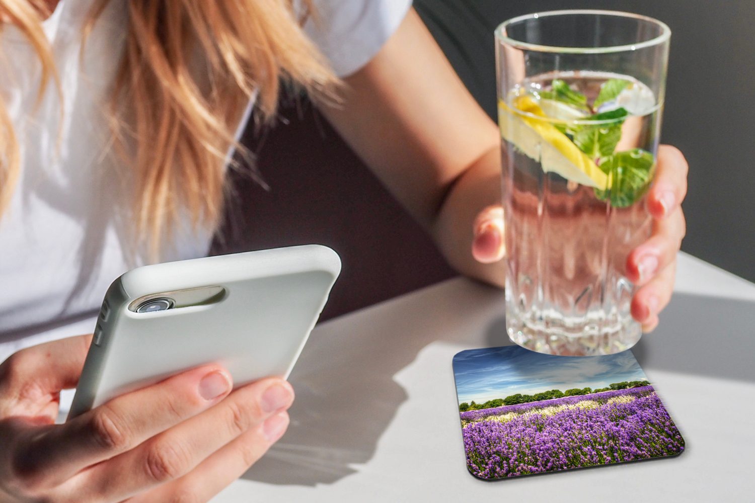 der Blauer Lavendel Korkuntersetzer, Untersetzer, Gläser, über Glasuntersetzer MuchoWow Tasse Zubehör 6-tlg., Tischuntersetzer, für Himmel in Natur, Glasuntersetzer,