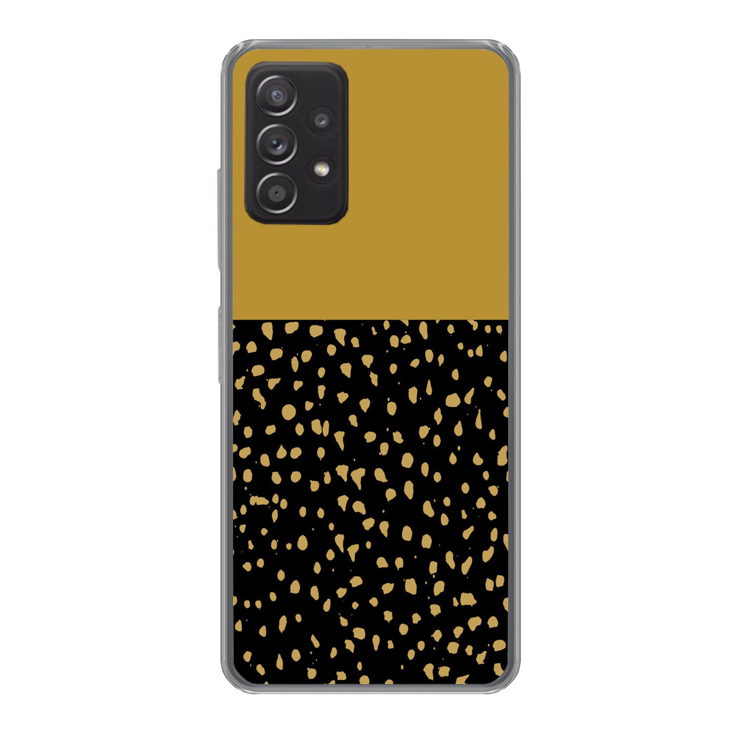 MuchoWow Handyhülle für Samsung Galaxy A53 5G Polka dots - Ockergelb - Schwarz, Phone Case, Silikon, Schutzhülle Dünn
