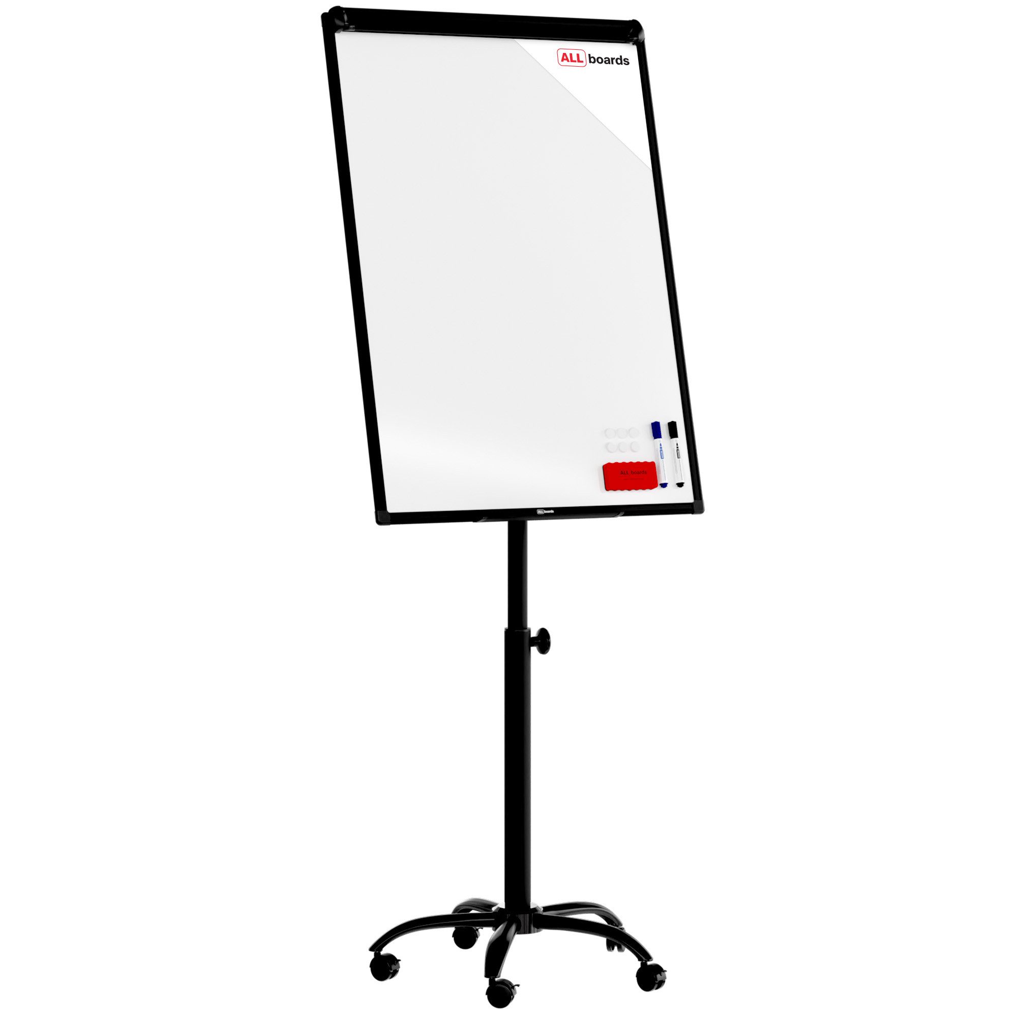 ALLboards Magnettafel Mobiles magnetisches Whiteboard-Flipchart auf Rollen, 100 x 70 cm