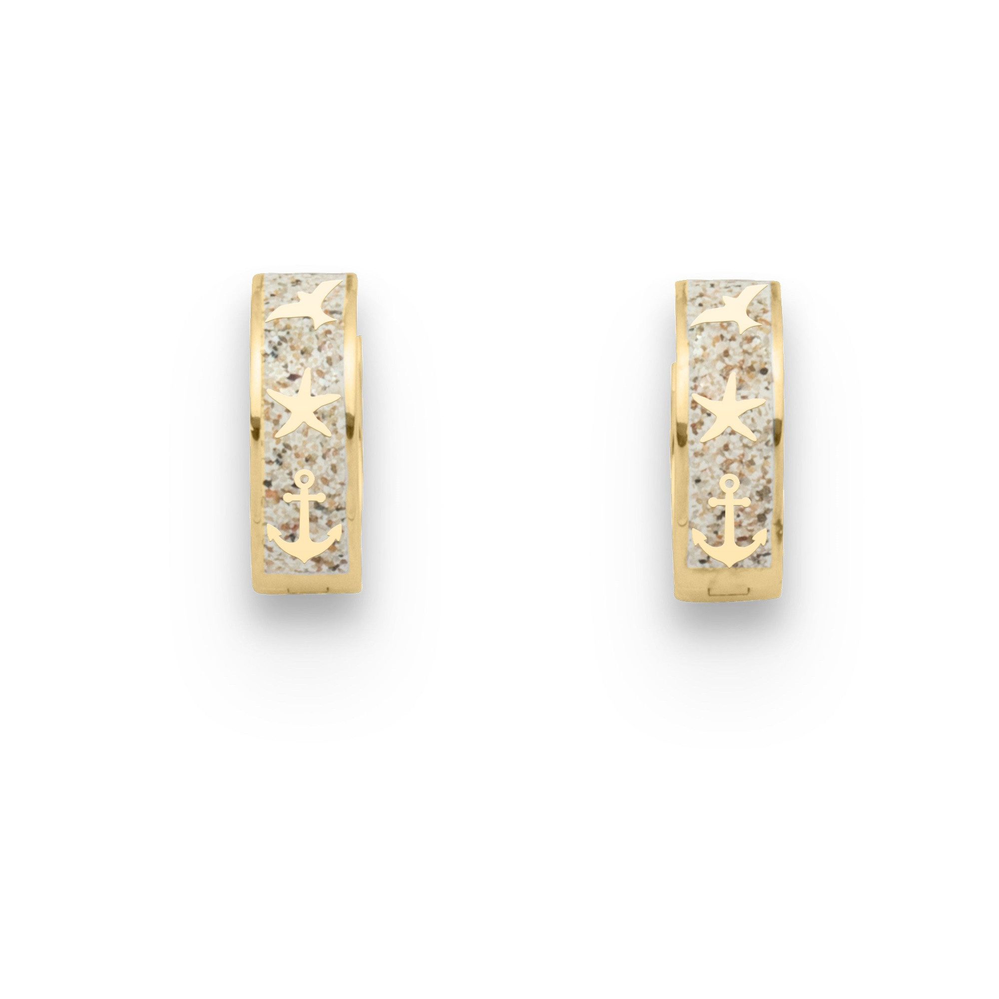 DUR Paar Ohrstecker Creolen O5424 – Vergoldete Ohrringe „Maritim“ mit Strandsand, 925er Silber, 5×15 mm