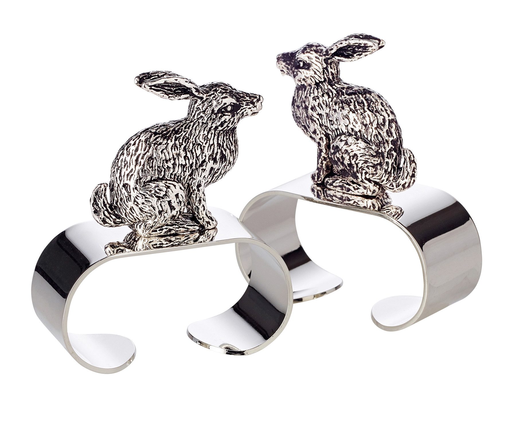 EDZARD Serviettenring Hase sitzend, Stahl, 2er-Set, Hase-Motiv, schwerversilbert, H 6 cm