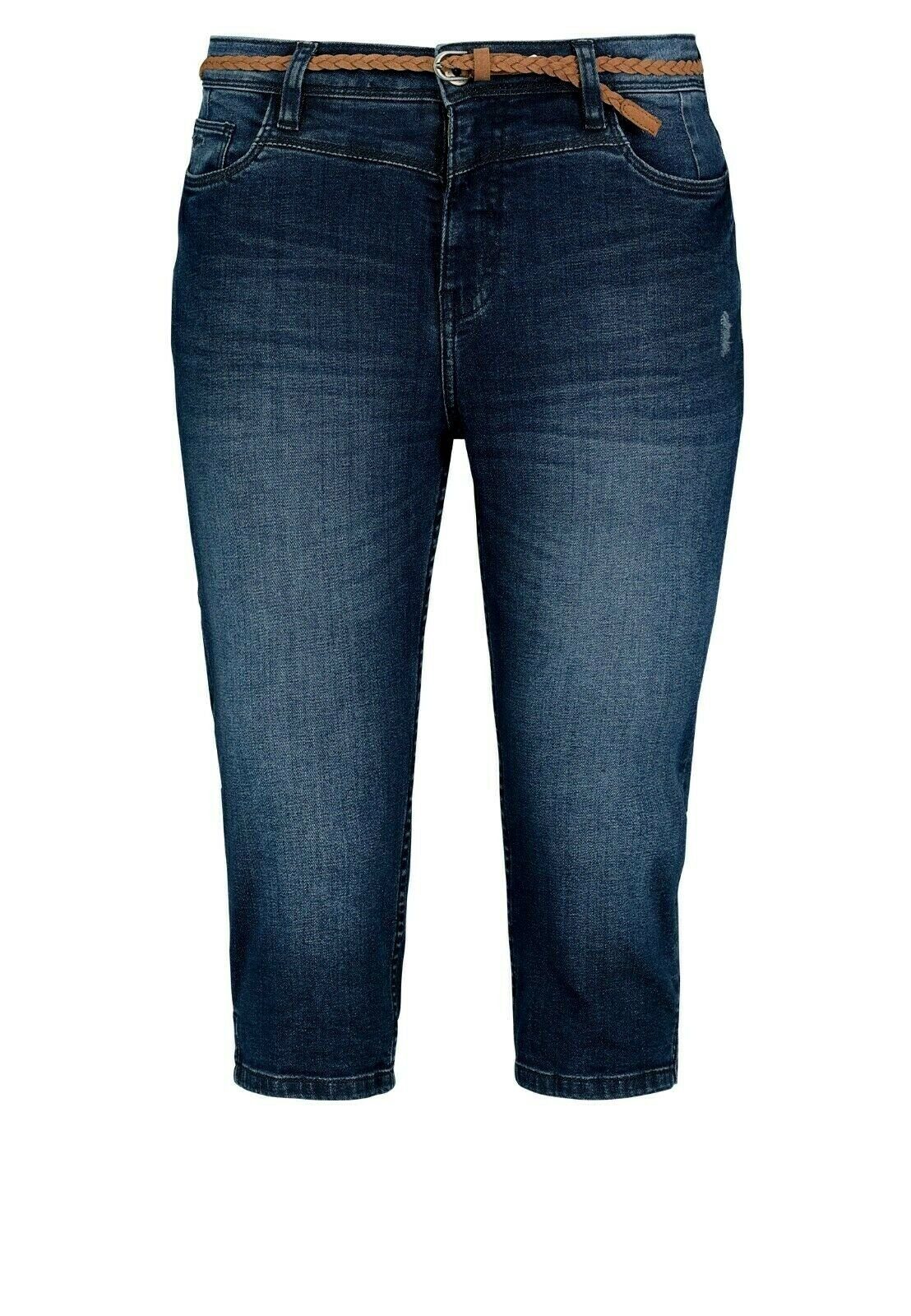 SUBLEVEL Bermudas Damen Capri Hose Jeans Shorts 3/4 Hose Short Bermuda mit Flechtgürtel Dunkelblau