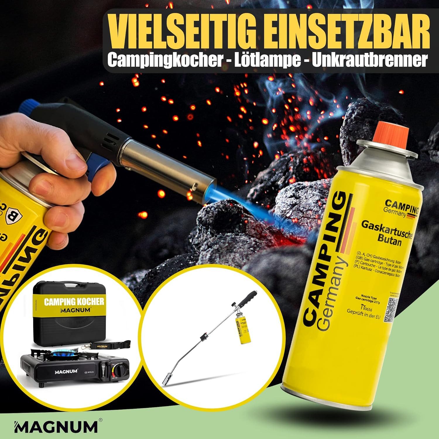 Magnum Wave Gaskartusche Gaskartuschen 12x 227 g [Made in EU] Butangas MSF-1a EN417, Zubehör für Camping, Grill, Gasheizung, Unkrautbrenner, Bunsenbrenner, Lötl – Bild 4 von 4
