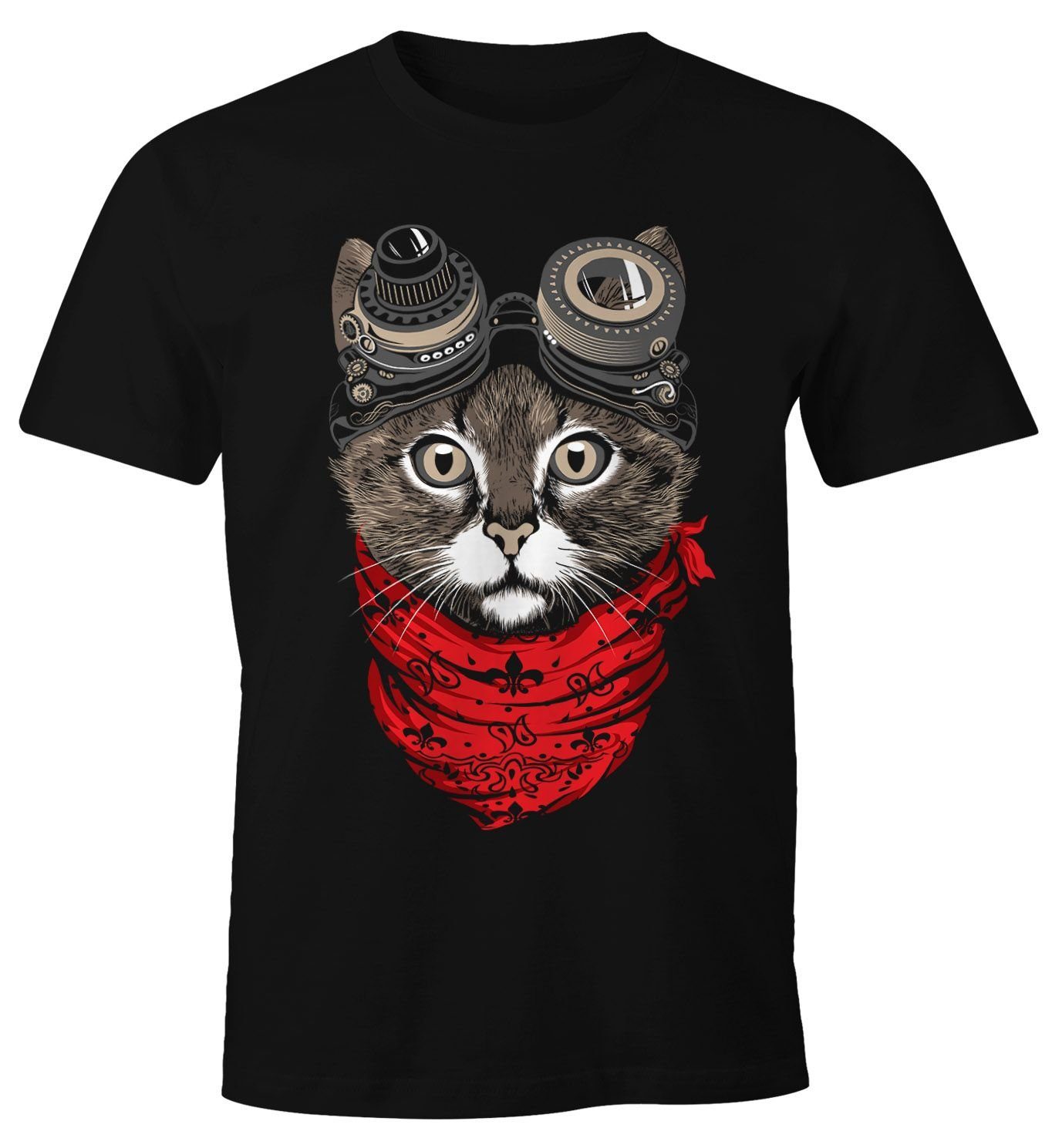 MoonWorks Print-Shirt Herren T-Shirt Katze Cat Steam-Punk Moonworks® mit Print
