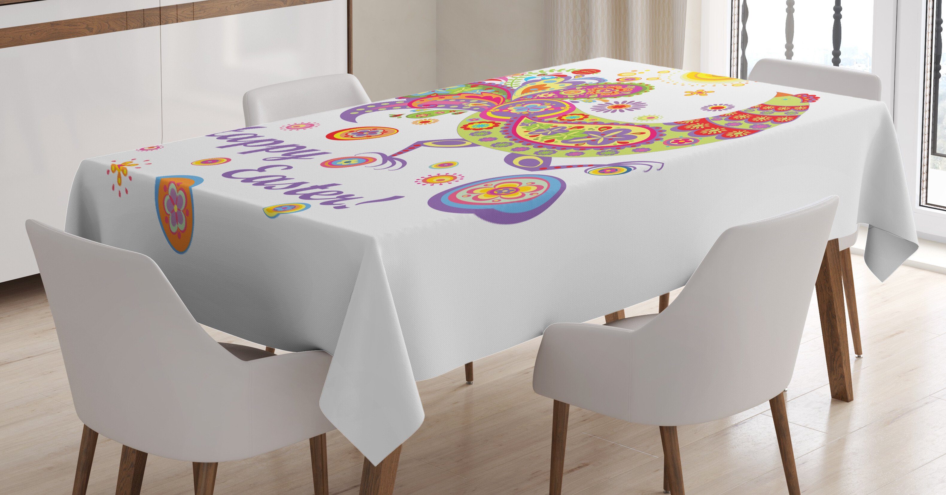 Abakuhaus Tischdecke Farbfest Waschbar Für den Außen Bereich geeignet Klare Farben, Ostern Blühende Blumen-Punkte