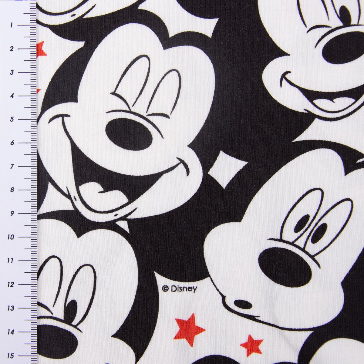 SCHÖNER LEBEN. Stoff Baumwolljersey Jersey Disney Micky Maus Sterne weiß  schwarz rot 1,50m
