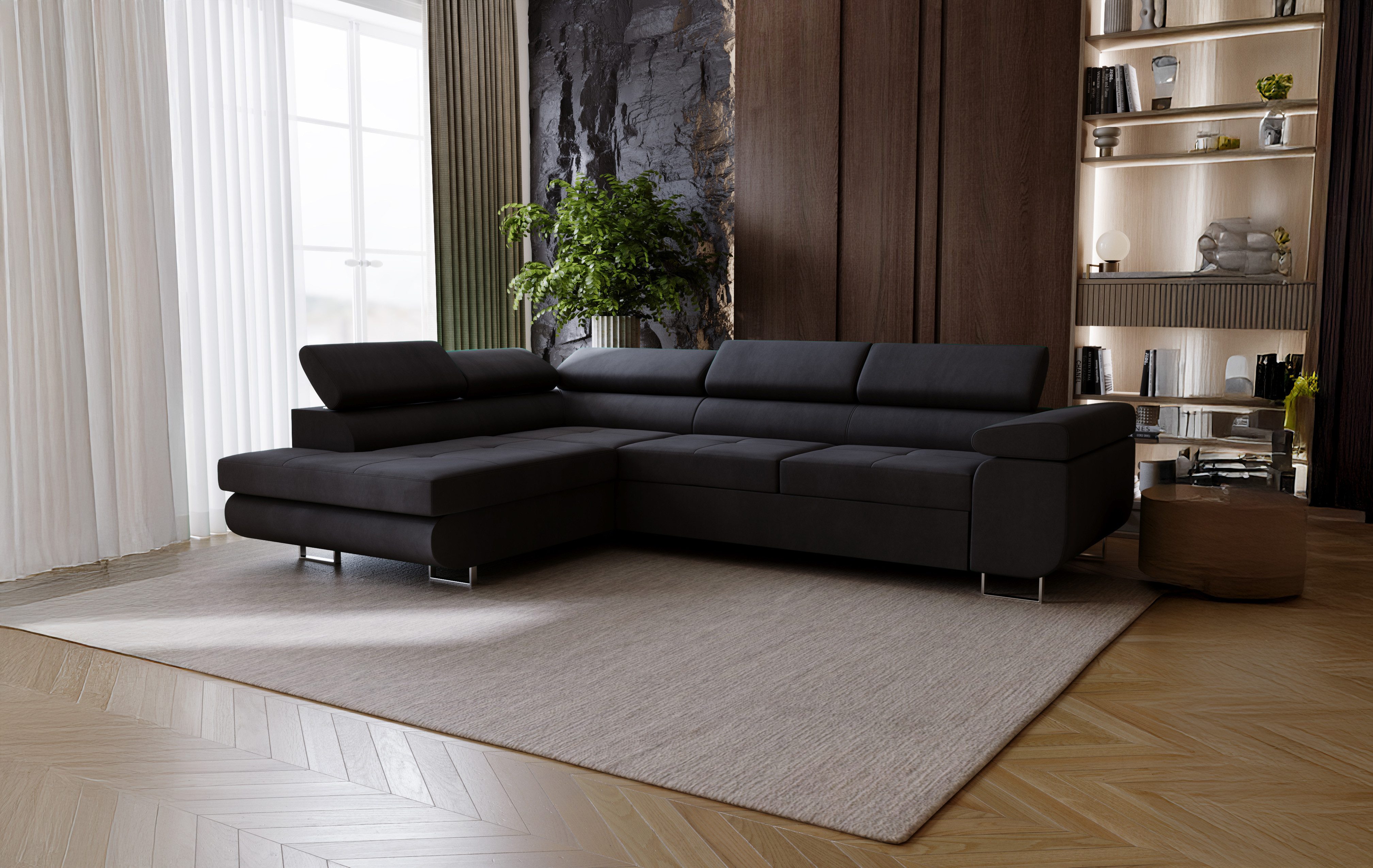 Goldstoff Ecksofa mit Schlaffunktion - Designersofa, Sofa mit Bettfunktion günstig online kaufen