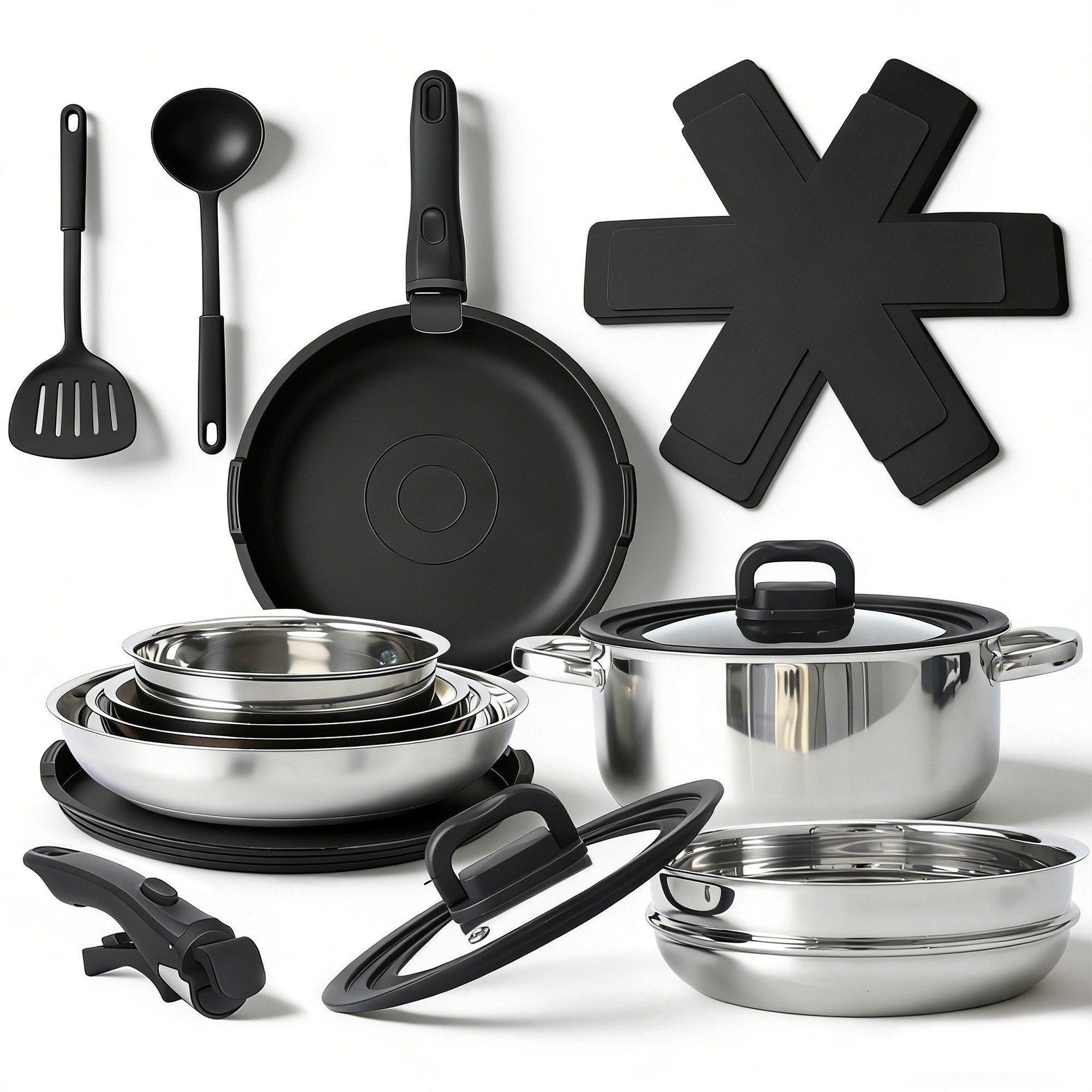 ZMH Topf-Set Topfset mit Abnehmbarer Griff - 17-Teilig kochtopf set, mit Antihaft Beschichtet - Deckel für Alle Herdarten Backofenfest