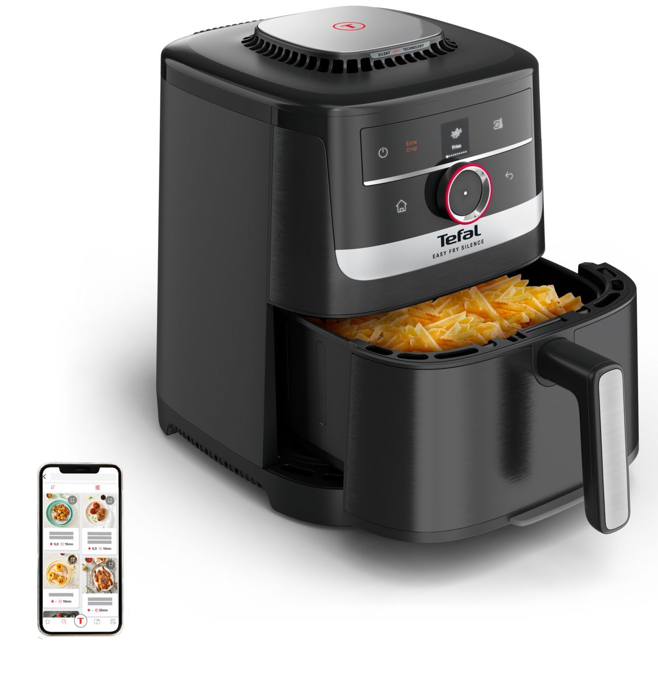 Tefal Heißluftfritteuse Easy Fry Smart & Silence, sehr leise danke Silent-Technologie, 1670 W, Smart-Assist System mit 55 Programmen, 40°C bis 220°C, EY5728