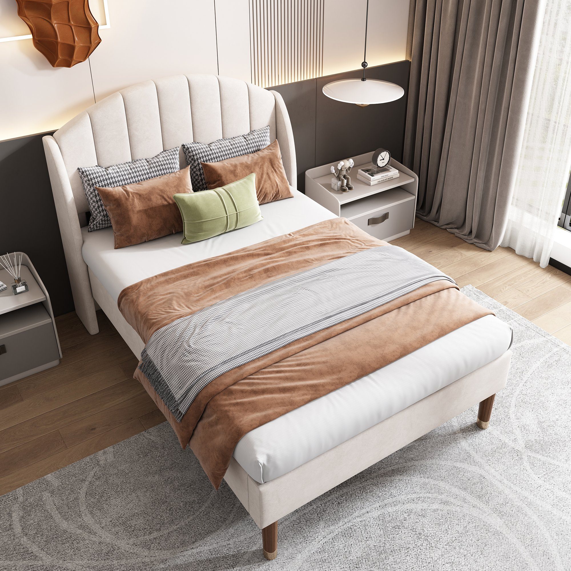 Flieks Polsterbett, Einzelbett Massivholzbett Kiefer 90x200cm Samt günstig online kaufen