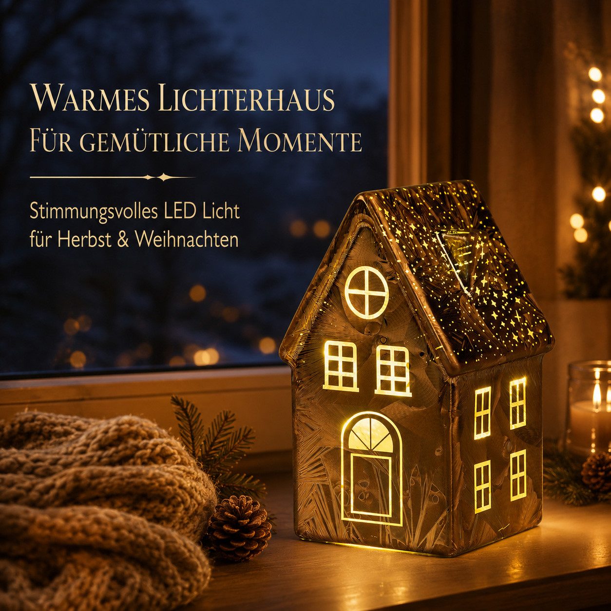formano LED Dekolicht LED Deko Haus Frosty-Braun Lichthaus aus Farbglas in geeister Optik, LED fest integriert – Bild 2 von 5