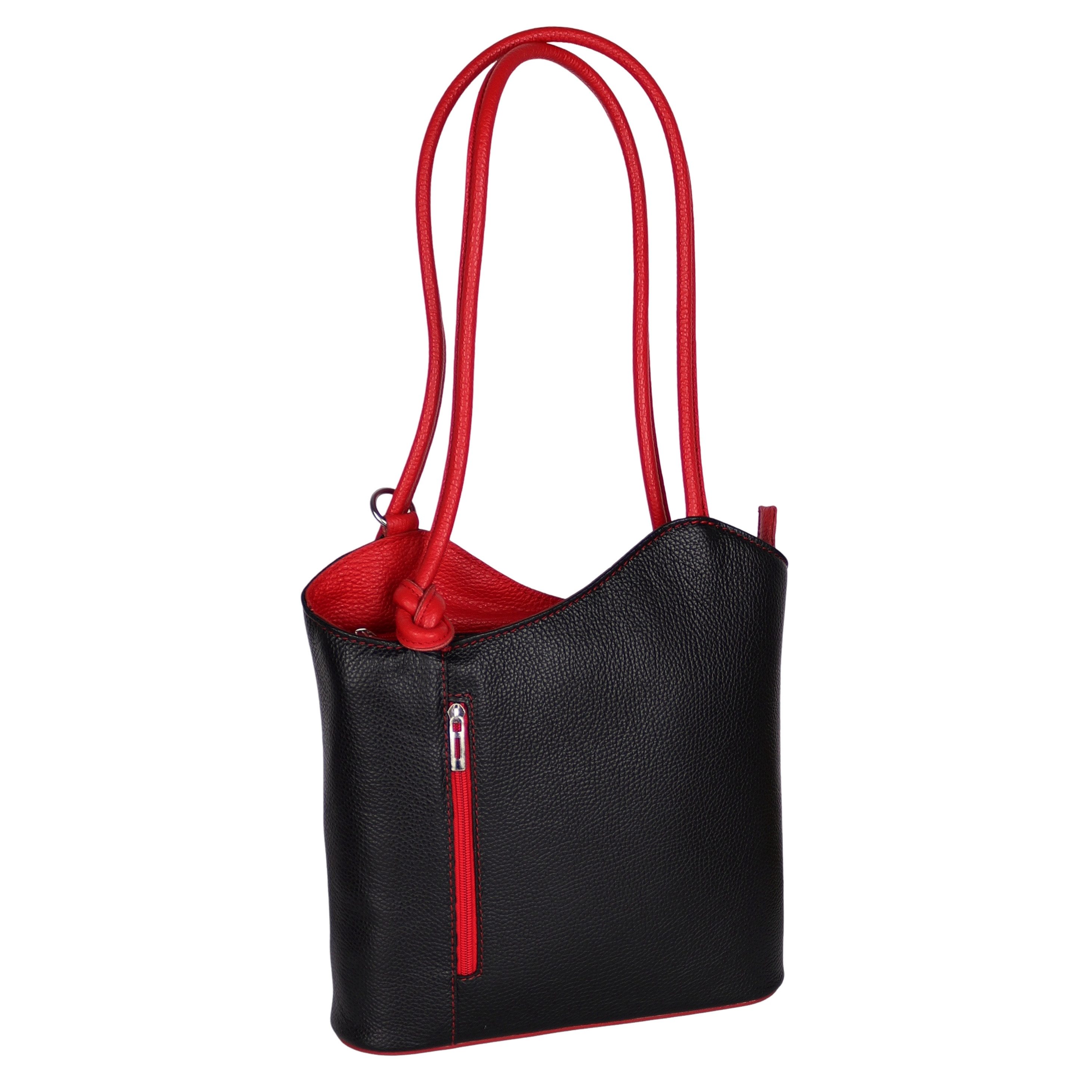 MIRROSI Umhängetasche aus Echtleder, Made in Italy, Schultertasche auch als Rucksack 2 in 1, Tragetasche (ca.28x30x8cm)
