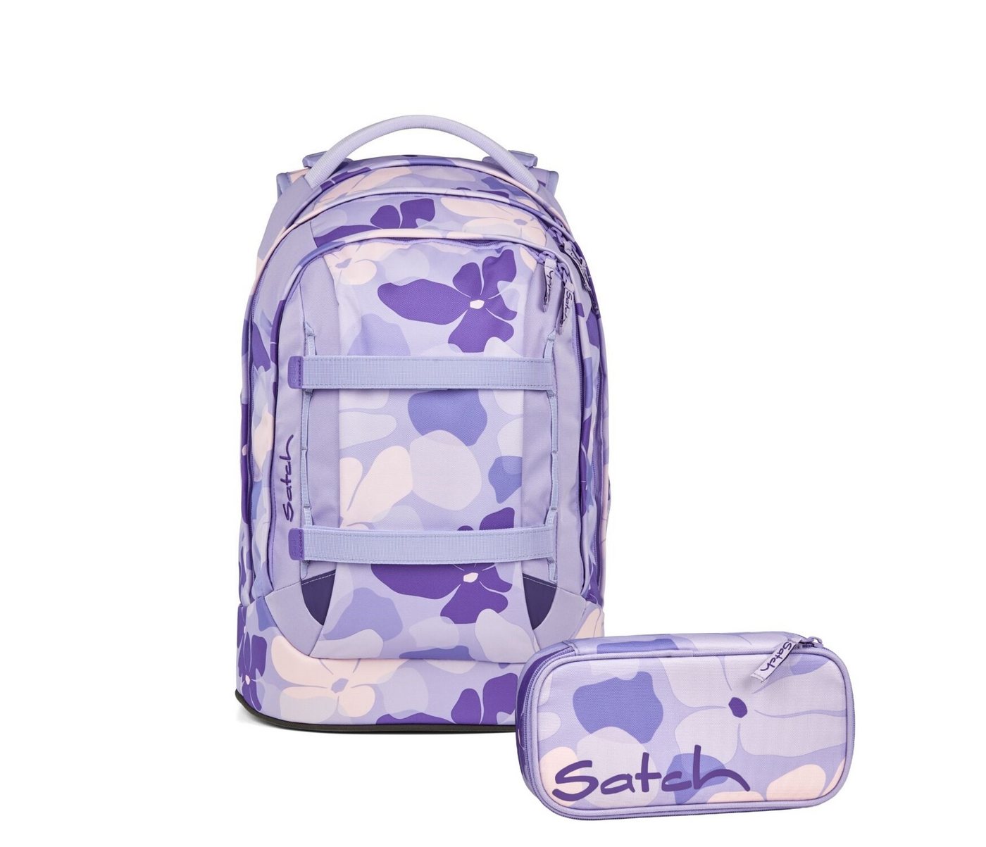Satch Schulranzen Schulrucksack-Set PACK Lilac Blossom 2-teilig (2-teilig), ergonomisch, Your-Size-System: auf Körpergröße anpassbar