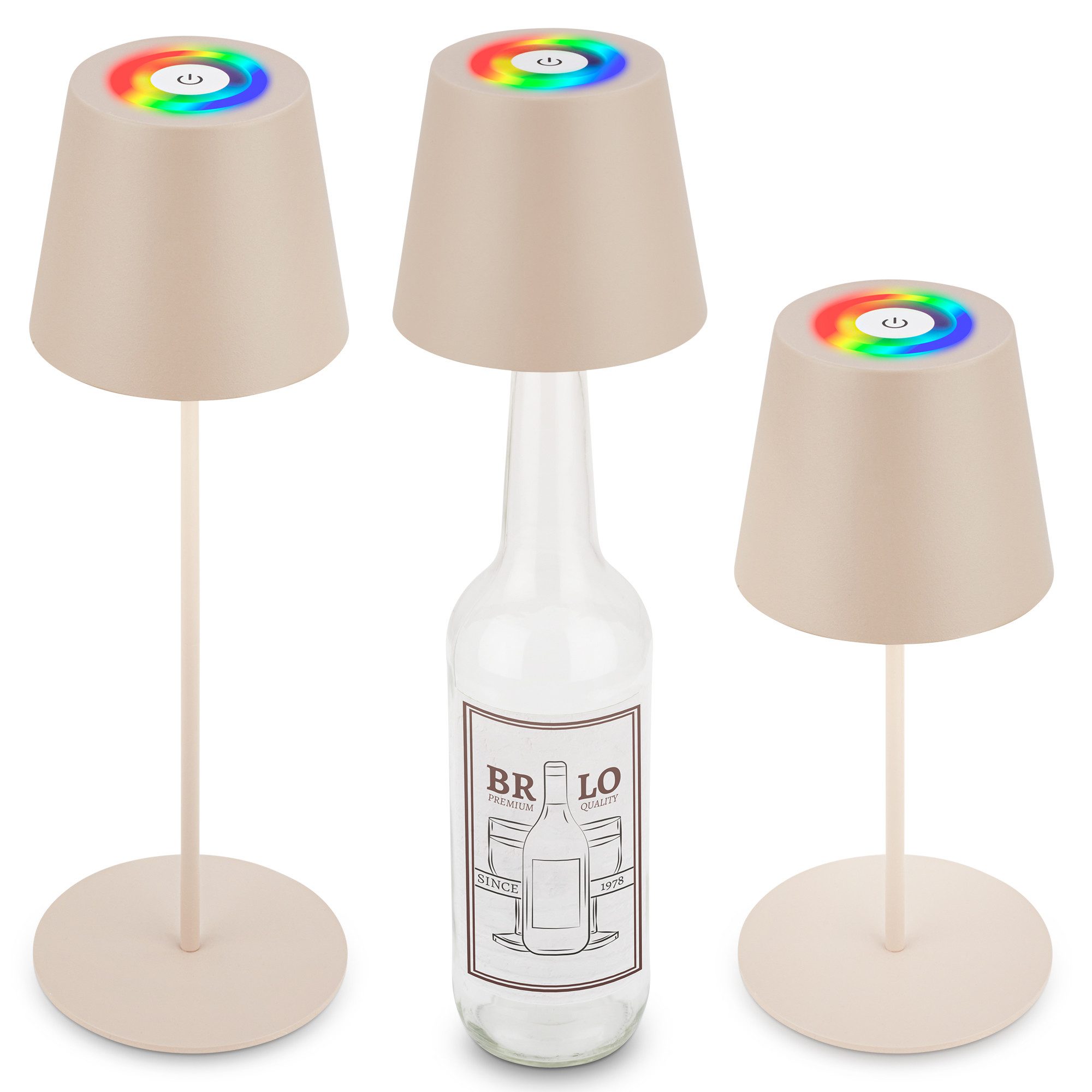 Briloner Leuchten LED Tischleuchte Akku Flaschenaufsatz Leuchte kabellos 3-in1 Indoor/Outdoor, LED fest integriert