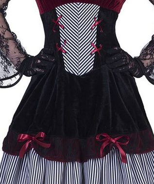 Karneval-Klamotten Vampir-Kostüm Gothic Dame Dracular Vampir Kleid bordeaux-schwarz, Damenkostüm Halloweenkostüm sexy Kleid glänzend Samt und Spitze