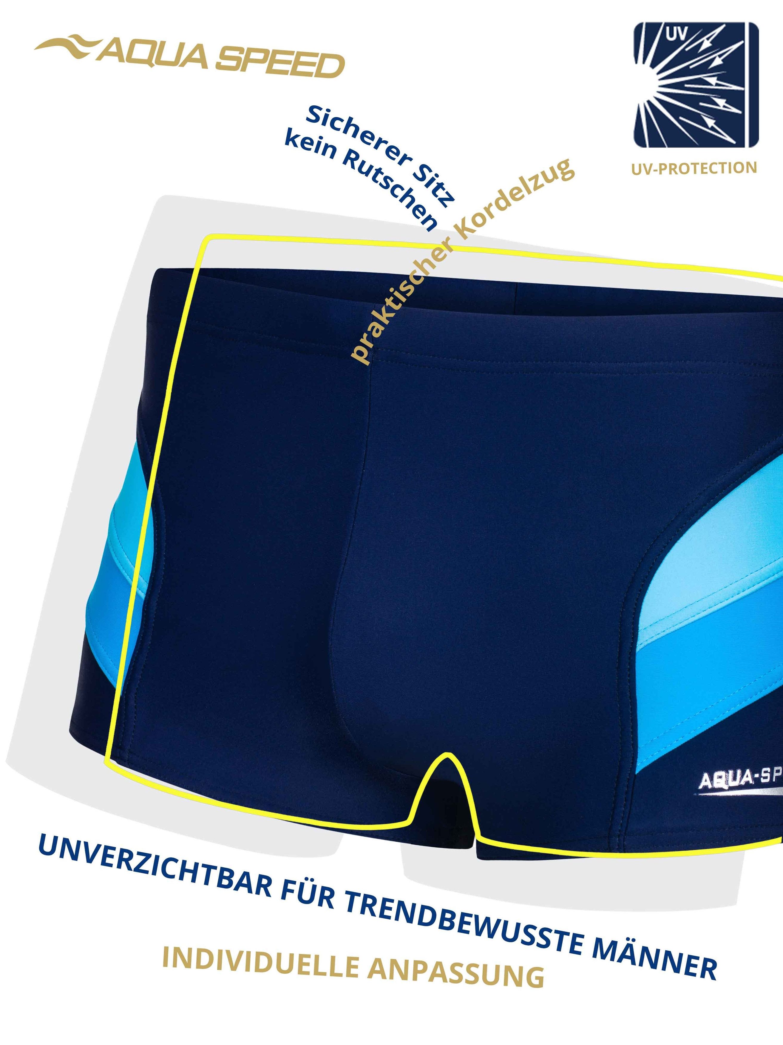 Aqua Speed Badehose Aron Schwimmhose mit Kordelzug Marine Hellblau Blau M (Sportliche Badepants für intensive Schwimmeinheiten) Formstabil auch nach häufiger Be – Bild 4 von 5