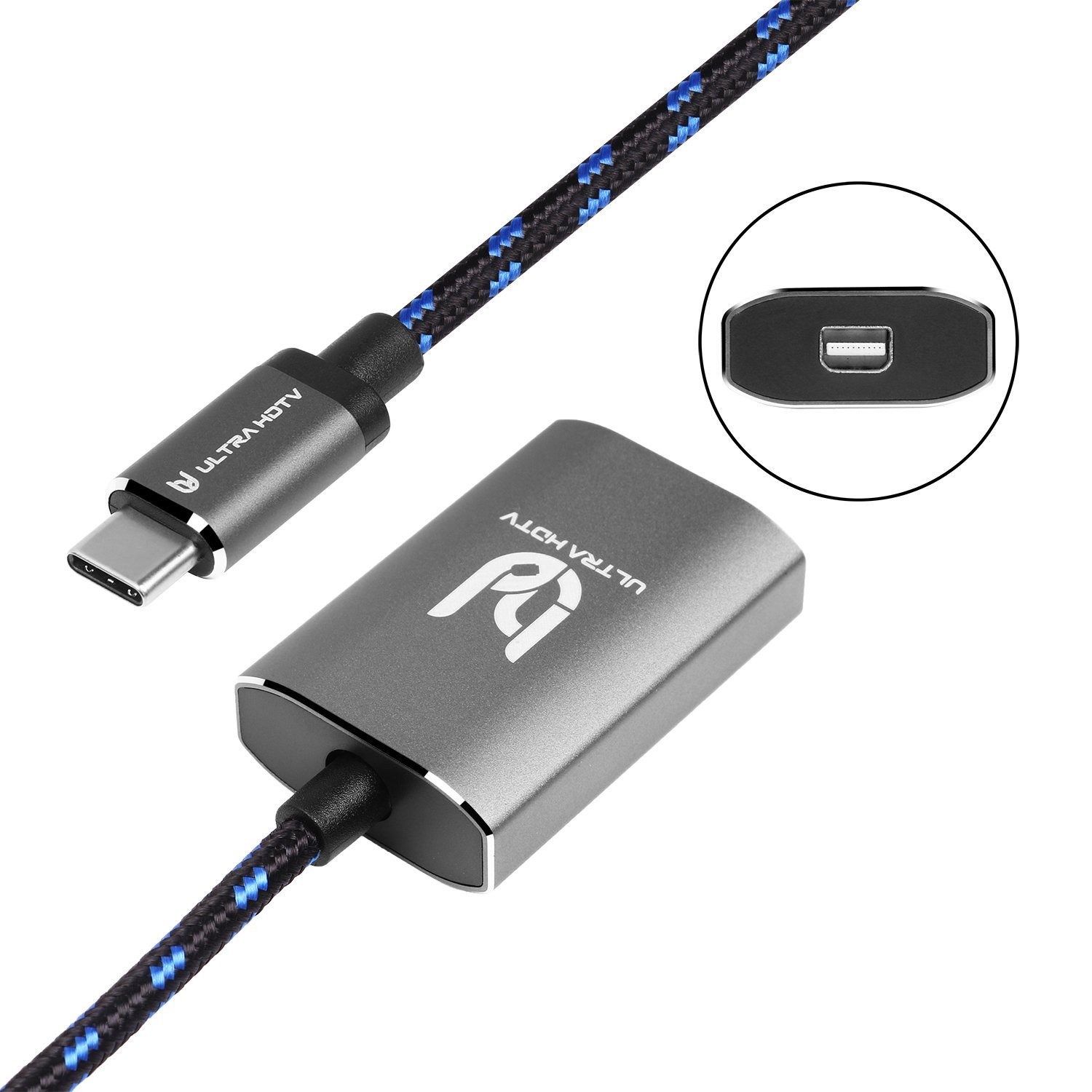 UltraHDTV USB-C auf Mini-Displayport Adapter (Buchse) Adapter USB Typ C zu Displays oder Projektoren, 4K Übertragung bei vollen 60Hz, Grau