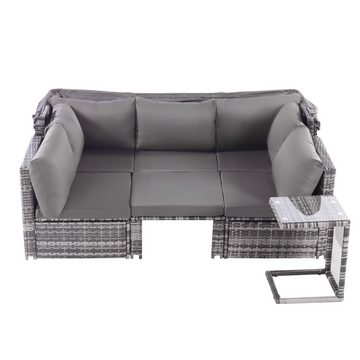 Ulife Gartenlounge-Set Rattan Sonneninsel Sitzgruppe,Outdoor Gartenmöbel, (5-tlg), Sofa mit Sonnendach, Hocker, Sesseln und Tisch