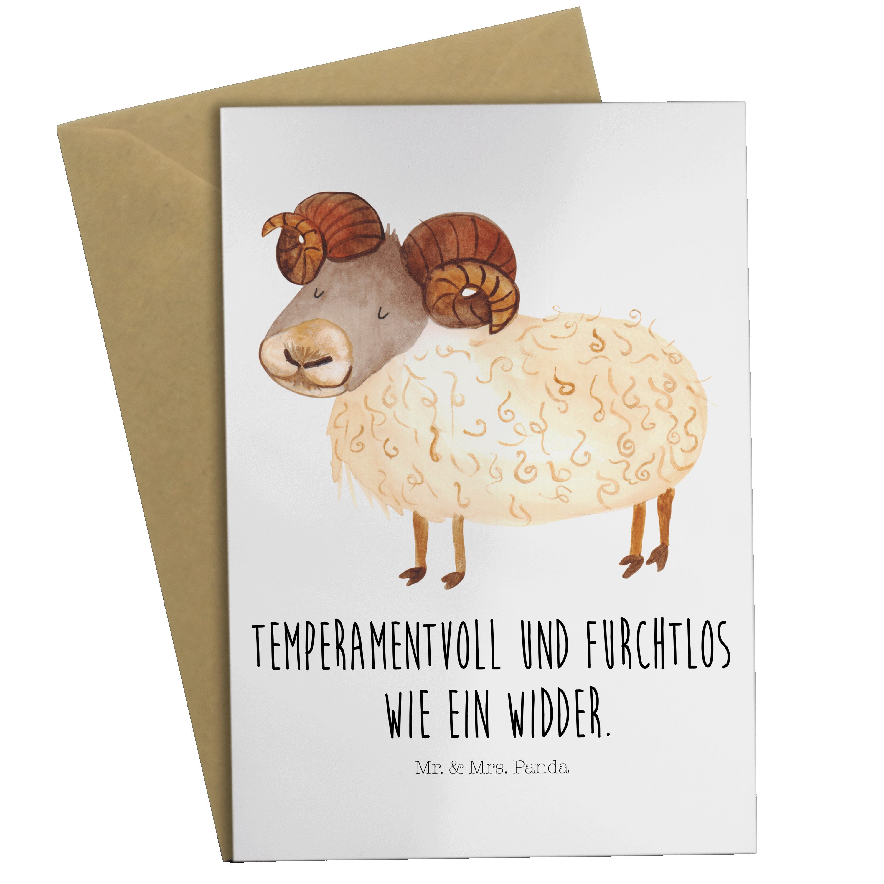 Mr. & Mrs. Panda Grußkarte Sternzeichen Widder - Weiß - Geschenk, Karte, Glückwunschkarte, Klapp