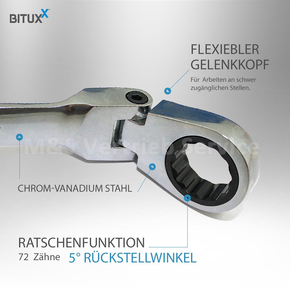 Bituxx Ratschenringschlüssel Flexible Ratschenschlüssel 12 tlg. (12 St., MS-15903)