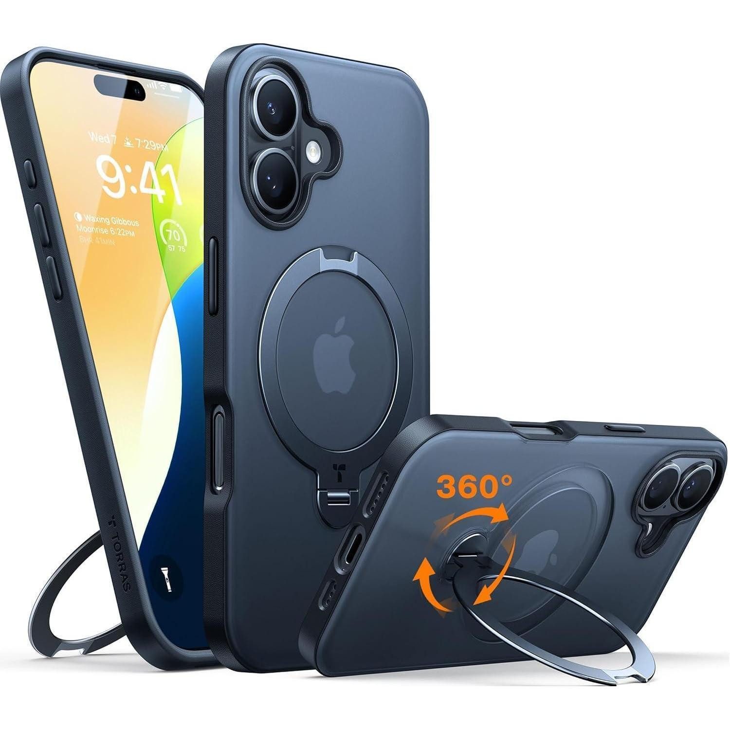 TORRAS Handyhülle 360° Ostand Spin Magnetisch Robust Hülle iPhone 16 Magsafe