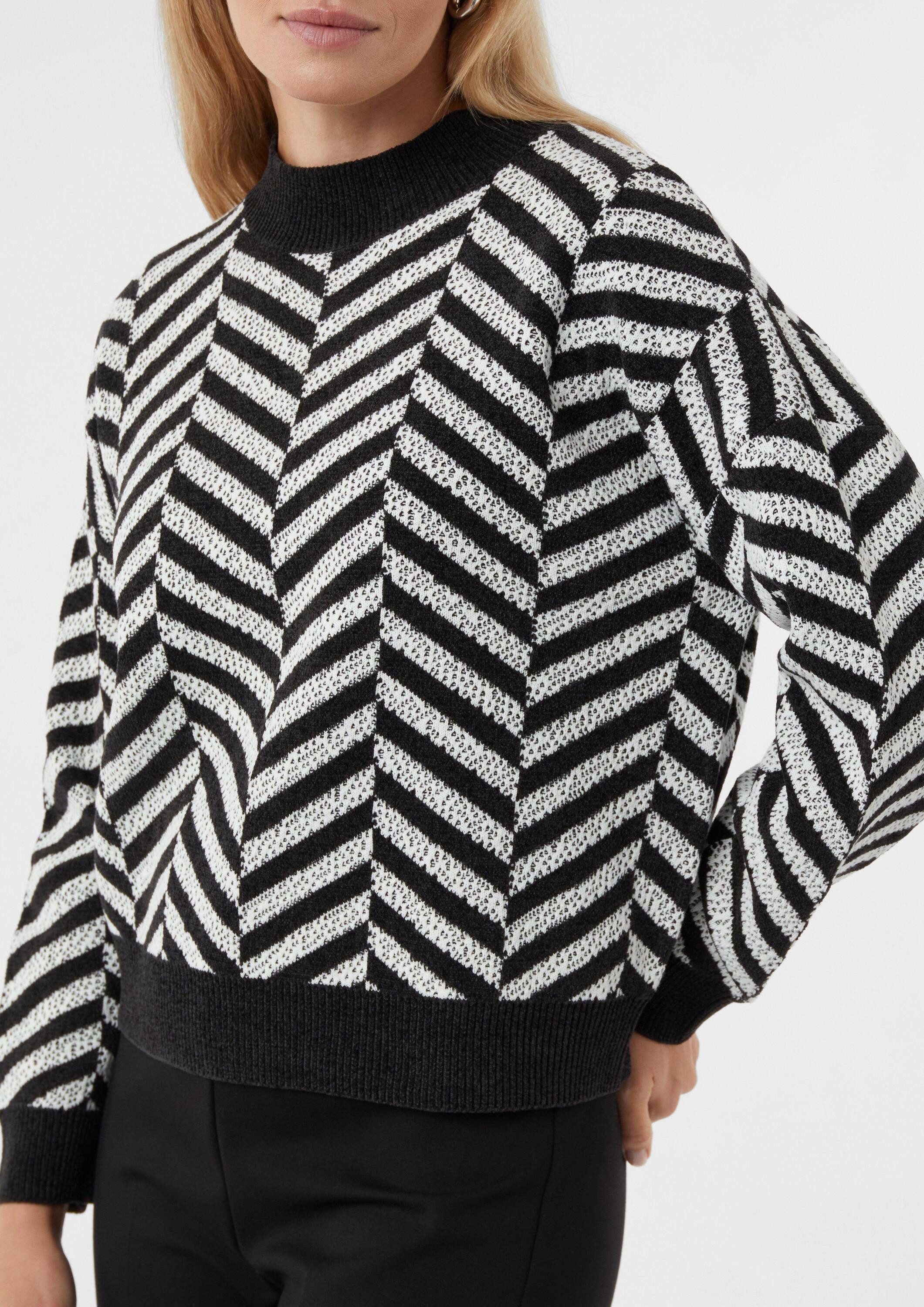 comma Longpullover Strickpullover Jacquard-Strickpullover aus weichem Chenille-Garn