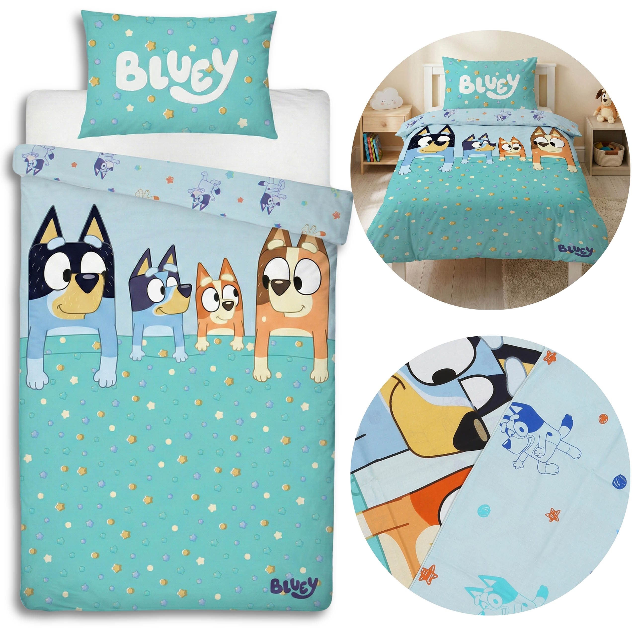 Bluey Kinderbettwäsche Bluey Kinderbettwäsche 135x200 + 74x48 cm, 100% Baumwolle, beidseitig