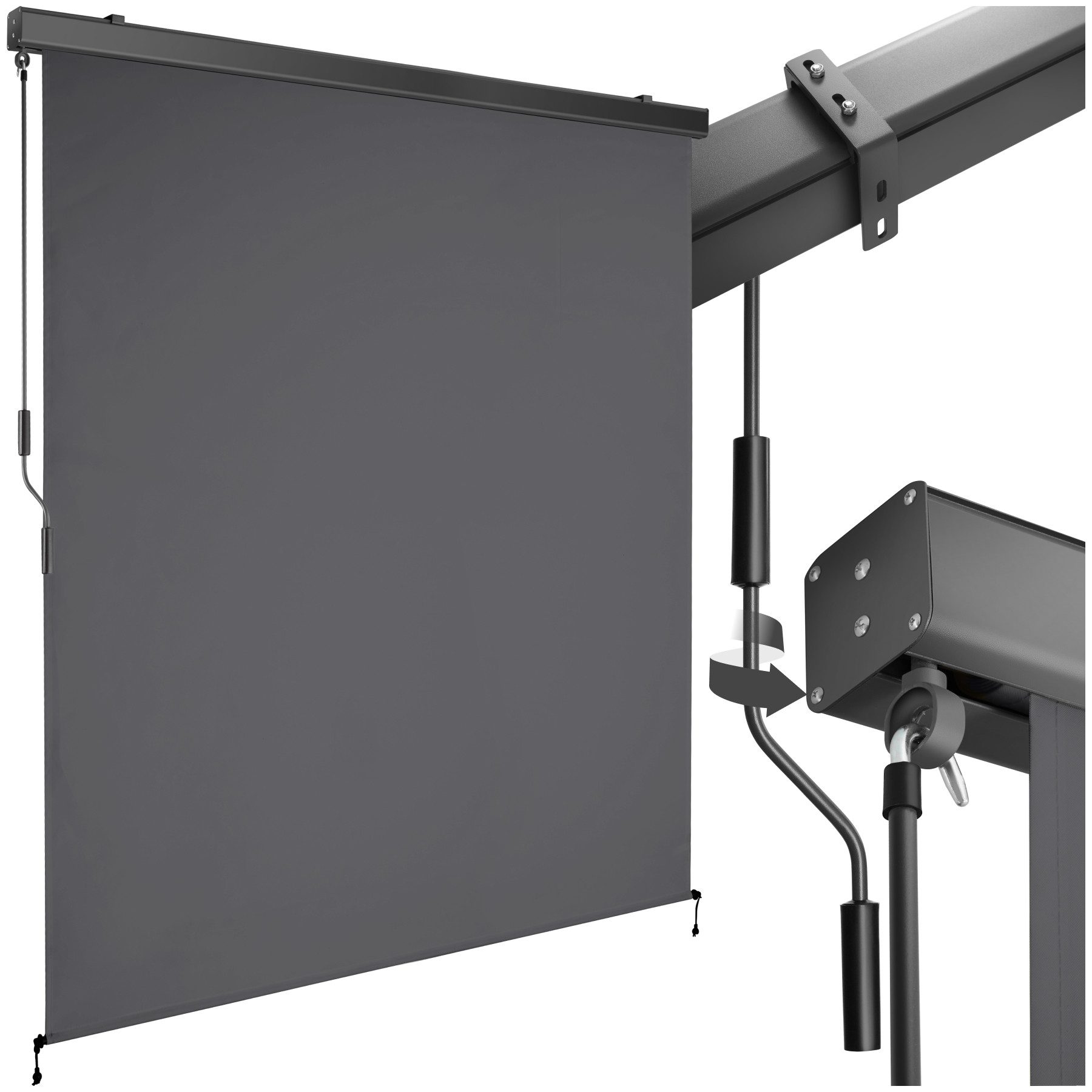 tectake Seitenarmmarkise Sichtschutz Garten mit Wandhalterung, UV-beständig und (Balkonmarkise Eloise, in dunkelgrau) pulverbeschichtetes Aluminiumgehäuse, leichtgängige Handkurbel