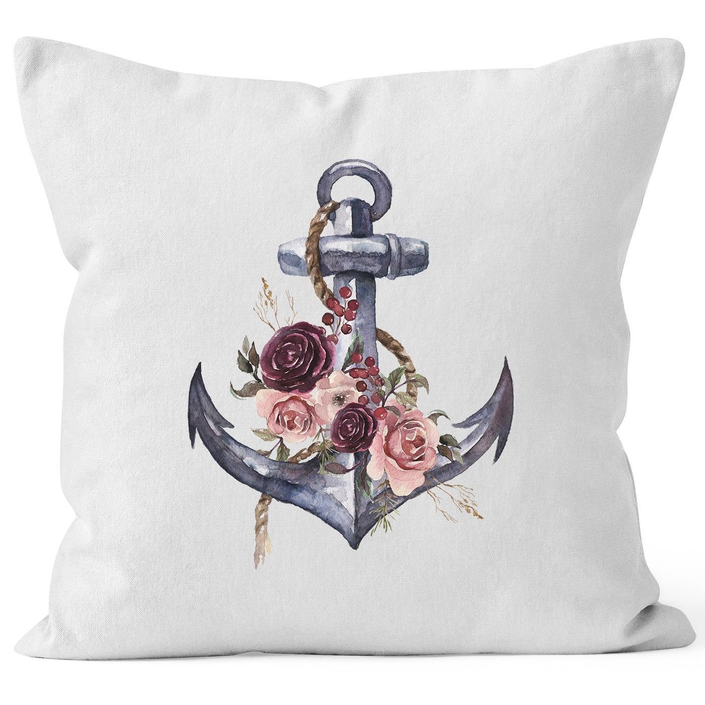 Kissen-Hülle Anchor Deko-Kissen Baumwolle Autiga Watercolor Blumen weiß Dekokissen Wasserfarben Flowers Kissenbezug Anker Autiga®