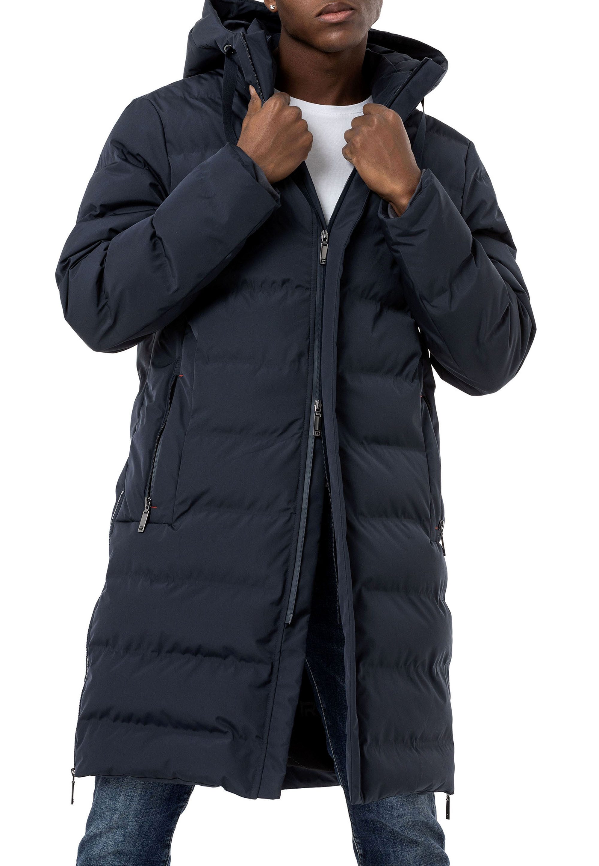 RedBridge Steppmantel mit Kapuze Lange Winterjacke Warm Leicht Casual Verdeckter Reißverschluss mit Druckknopfleiste